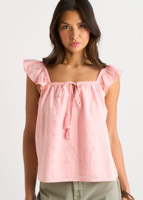 Top rosa con volantes y bordado inglés - Image 1