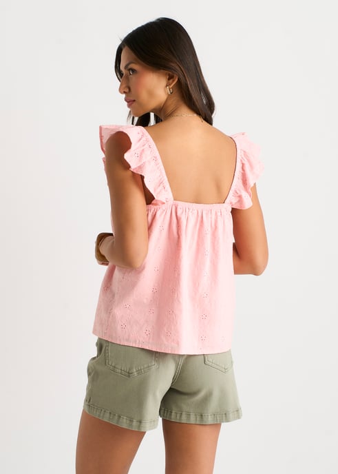 Top rosa con volantes y bordado inglés - Image 4