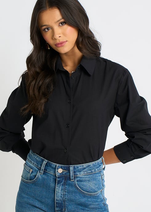 Camisa negra de mezcla de lino con botones - Image 2