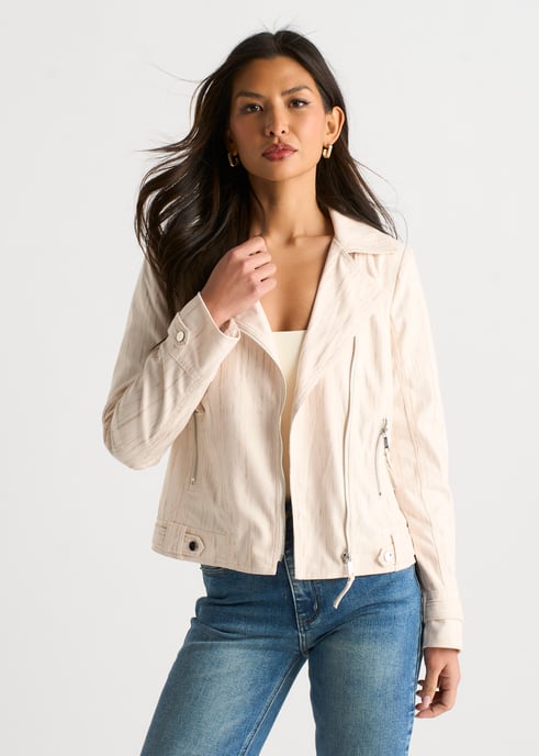 Chaqueta motera con cremallera de pana beige - Image 2