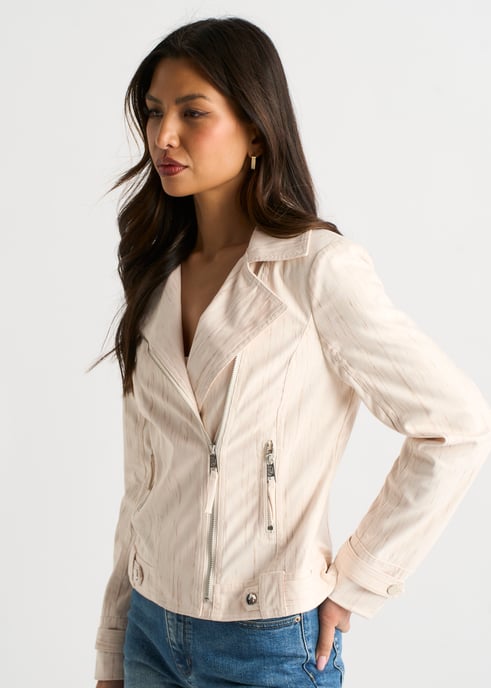 Chaqueta motera con cremallera de pana beige - Image 3