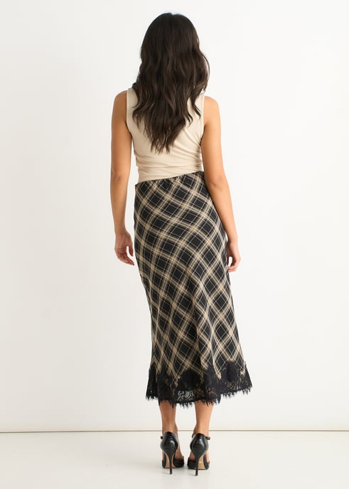 Falda sesgada de encaje con contraste y estampado monocromático - Image 4