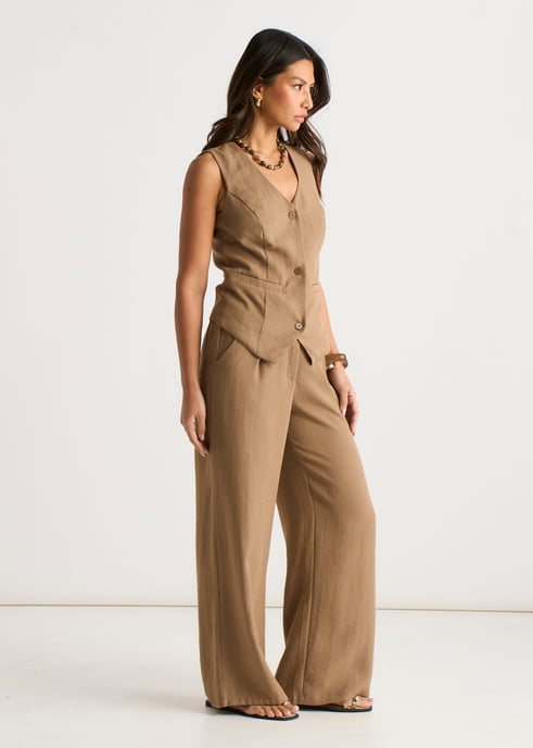 Pantalones anchos entallados color camel - Image 3