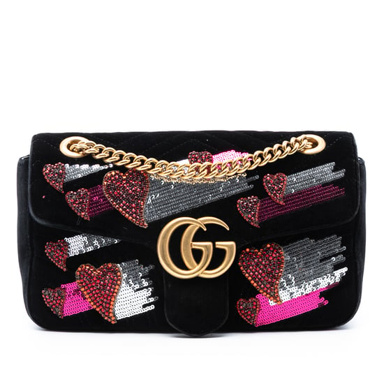 Bolso de hombro de terciopelo matelassé con lentejuelas y logo GG Marmont mediano de segunda mano - Image 1
