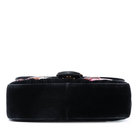 Bolso de hombro de terciopelo matelassé con lentejuelas y logo GG Marmont mediano de segunda mano - Image 3