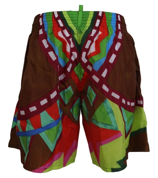 Shorts de baño marrones con diseño abstracto colorido de Dsquared2 - Image 2