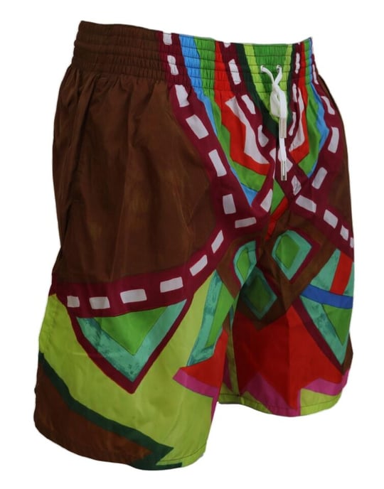 Shorts de baño marrones con diseño abstracto colorido de Dsquared2 - Image 4