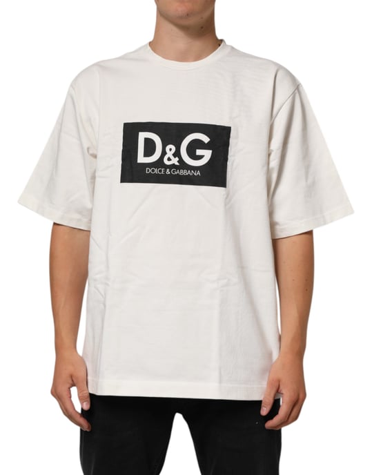 Camiseta de algodón de cuello redondo para hombre con estampado de logo blanco de Dolce & Gabbana - Image 1