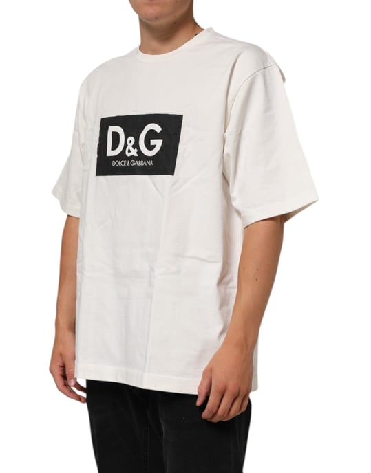 Camiseta de algodón de cuello redondo para hombre con estampado de logo blanco de Dolce & Gabbana - Image 3