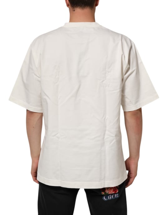 Camiseta de algodón de cuello redondo para hombre con estampado de logo blanco de Dolce & Gabbana - Image 4