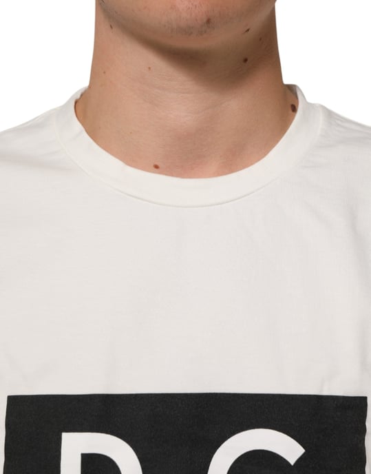 Camiseta de algodón de cuello redondo para hombre con estampado de logo blanco de Dolce & Gabbana - Image 5