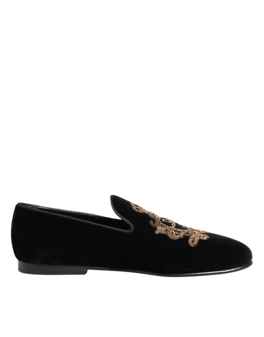 Zapatos Loafers para Hombre de Terciopelo Negro con Corona Dorada de Dolce & Gabbana - Image 2