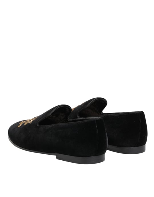 Zapatos Loafers para Hombre de Terciopelo Negro con Corona Dorada de Dolce & Gabbana - Image 6