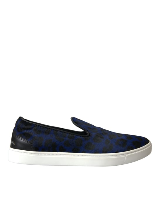 Zapatillas de Cuero de Ternera Azul con Diseño de Leopardo de Dolce & Gabbana - Image 1
