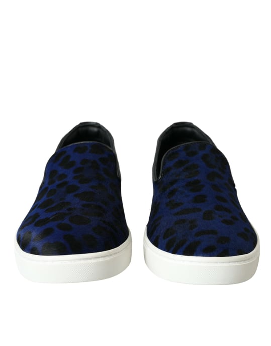 Zapatillas de Cuero de Ternera Azul con Diseño de Leopardo de Dolce & Gabbana - Image 2