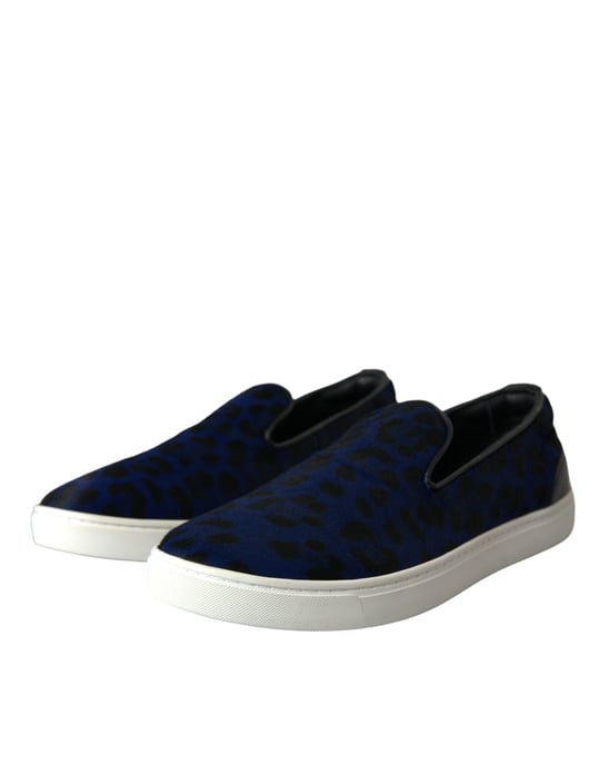 Zapatillas de Cuero de Ternera Azul con Diseño de Leopardo de Dolce & Gabbana - Image 3