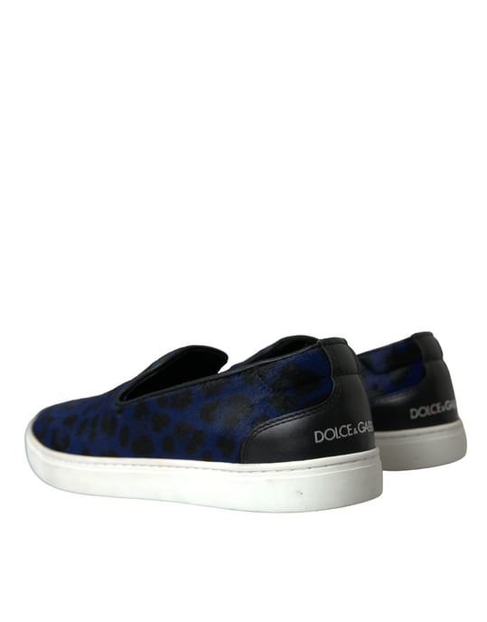 Zapatillas de Cuero de Ternera Azul con Diseño de Leopardo de Dolce & Gabbana - Image 4