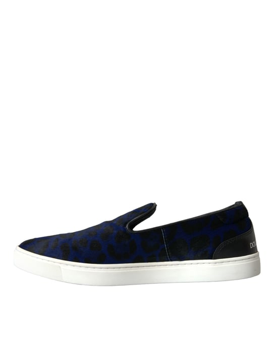 Zapatillas de Cuero de Ternera Azul con Diseño de Leopardo de Dolce & Gabbana - Image 5