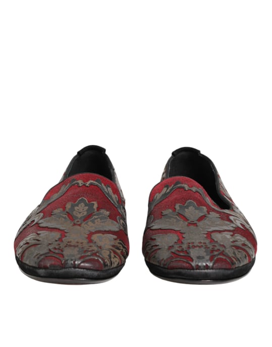 Zapatos Loafers de Cuero Jacquard Burdeos Dolce & Gabbana - Image 3