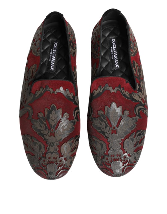 Zapatos Loafers de Cuero Jacquard Burdeos Dolce & Gabbana - Image 4