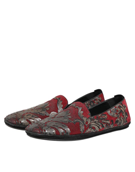 Zapatos Loafers de Cuero Jacquard Burdeos Dolce & Gabbana - Image 5