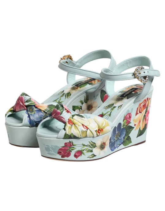 Zapatos de Cuña con Tobillera Floral Verde Dolce & Gabbana - Image 5