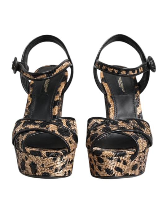 Sandalias de Tacón Plataforma con Tobillo de Leopardo Marrón Dolce & Gabbana - Image 2