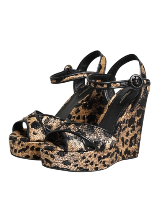 Sandalias de Tacón Plataforma con Tobillo de Leopardo Marrón Dolce & Gabbana - Image 4
