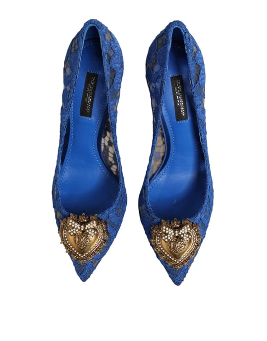 Zapatos de tacón DEVOTION en encaje azul Taormina de Dolce & Gabbana - Image 4