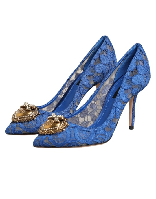 Zapatos de tacón DEVOTION en encaje azul Taormina de Dolce & Gabbana - Image 5