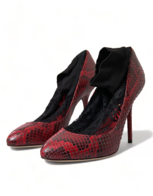Zapatos de tacón con calcetas de cuero Ayers rojo de Dolce & Gabbana - Image 3