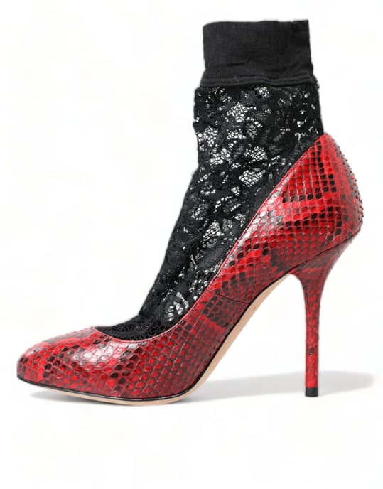 Zapatos de tacón con calcetas de cuero Ayers rojo de Dolce & Gabbana - Image 5