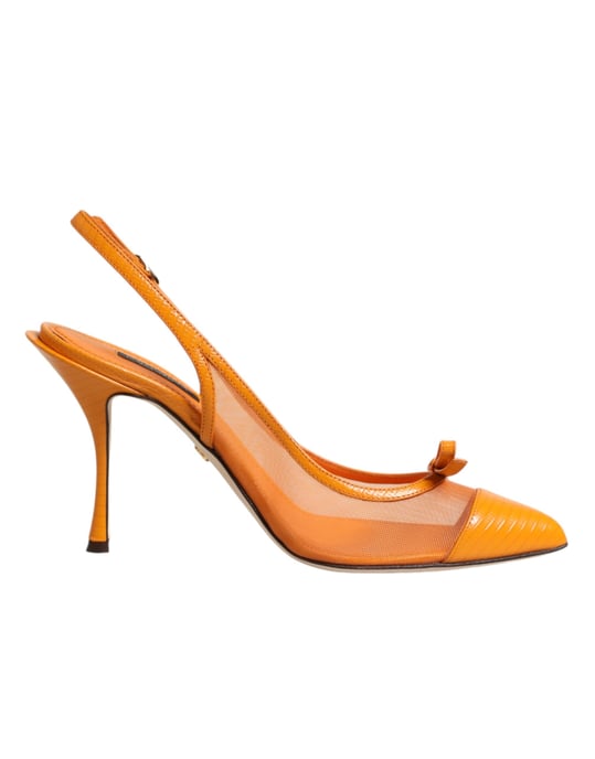 Zapatos de tacón abiertos de malla de cuero naranja Dolce & Gabbana - Image 2