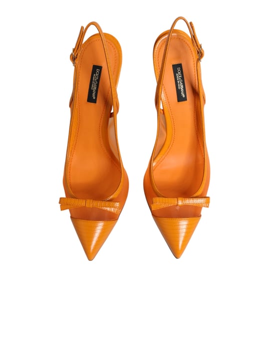 Zapatos de tacón abiertos de malla de cuero naranja Dolce & Gabbana - Image 4