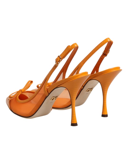 Zapatos de tacón abiertos de malla de cuero naranja Dolce & Gabbana - Image 6