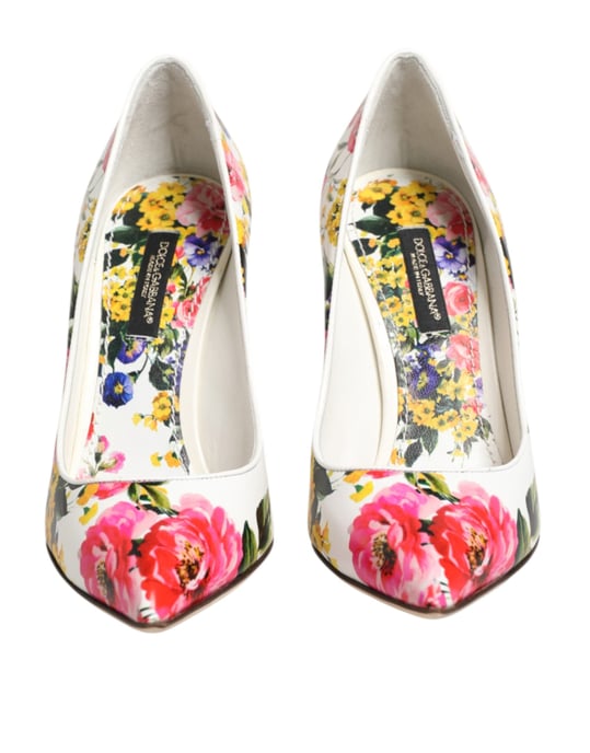 Zapatos de tacón alto de cuero floral blanco de Dolce & Gabbana - Image 3