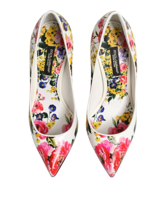 Zapatos de tacón alto de cuero floral blanco de Dolce & Gabbana - Image 4