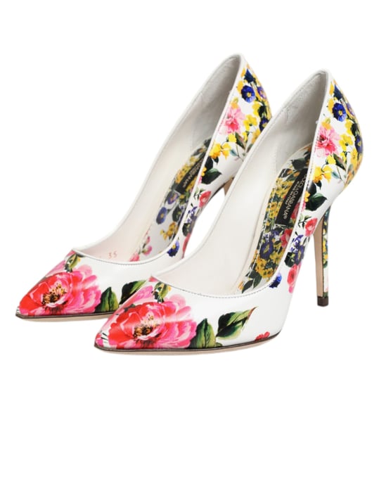 Zapatos de tacón alto de cuero floral blanco de Dolce & Gabbana - Image 5