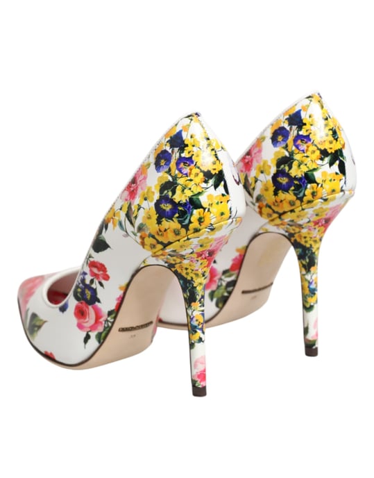 Zapatos de tacón alto de cuero floral blanco de Dolce & Gabbana - Image 6
