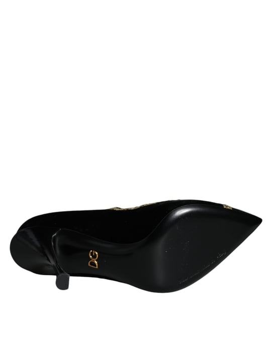 Zapatos de Tacón de Terciopelo Negro Mary Janes de Dolce & Gabbana con Detalles Dorados - Image 6