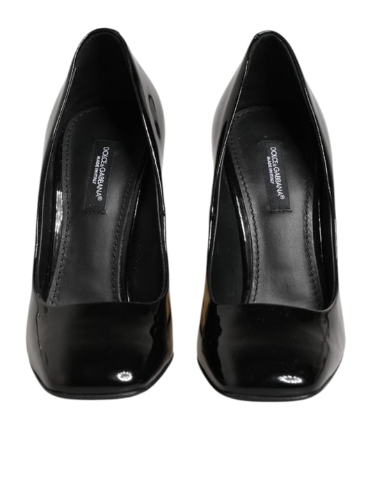 Zapatos de Tacón de Piel Patentada con Logo Dolce & Gabbana Negro y Dorado - Image 3