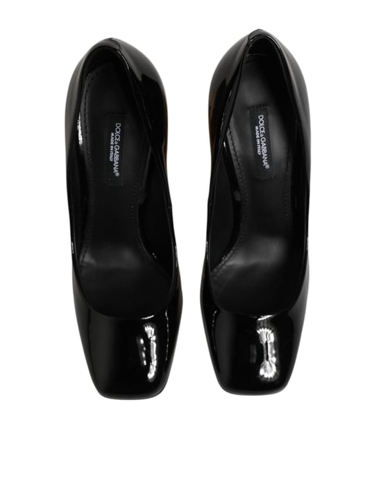Zapatos de Tacón de Piel Patentada con Logo Dolce & Gabbana Negro y Dorado - Image 4