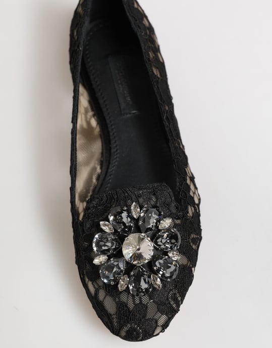 Zapatos Planos de Encaje Cristales Negros Taormina de Dolce & Gabbana - Image 3