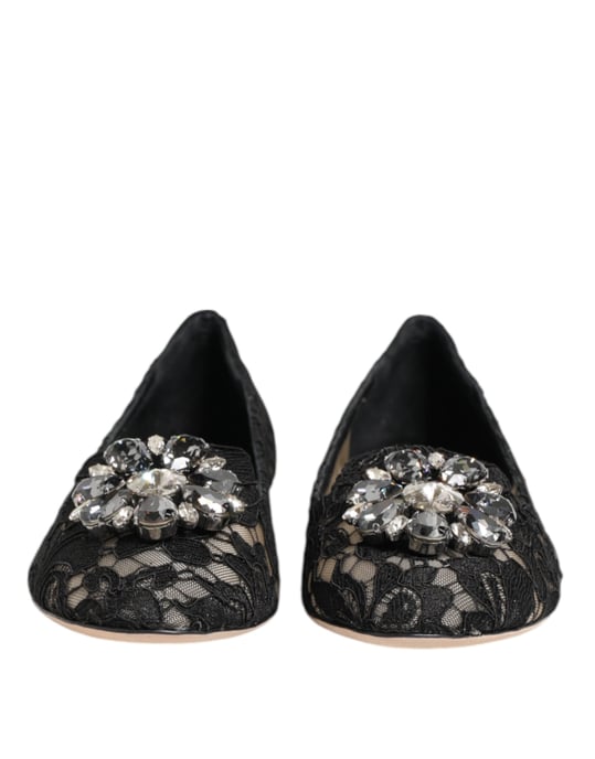 Zapatos Planos de Encaje Cristales Negros Taormina de Dolce & Gabbana - Image 4