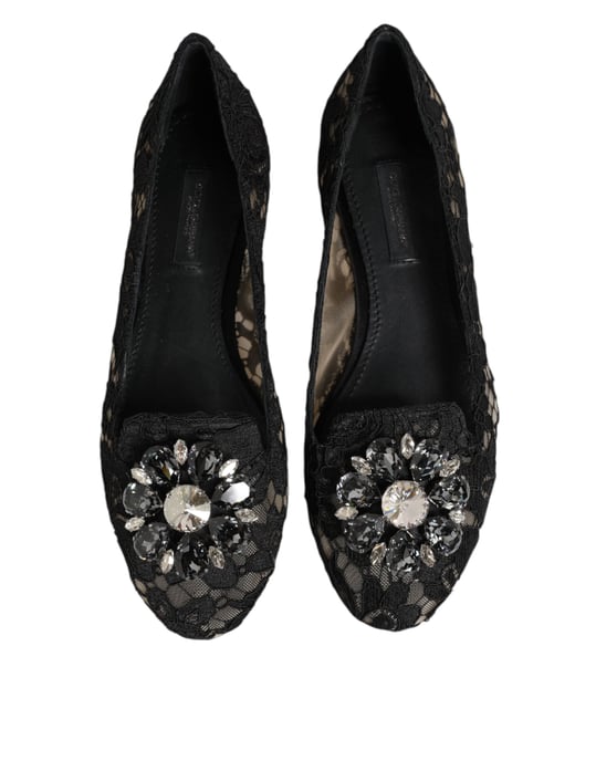 Zapatos Planos de Encaje Cristales Negros Taormina de Dolce & Gabbana - Image 5