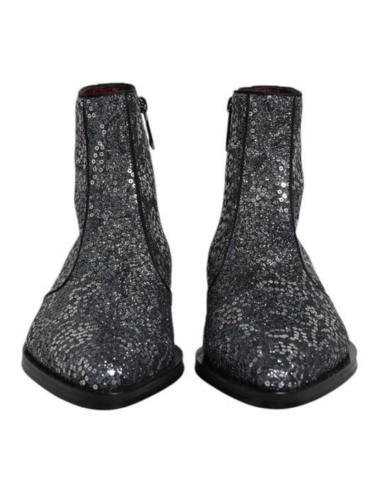 Botines Chelsea de algodón gris oscuro con lentejuelas de Dolce & Gabbana - Image 2