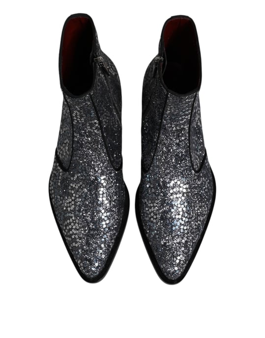 Botines Chelsea de algodón gris oscuro con lentejuelas de Dolce & Gabbana - Image 3