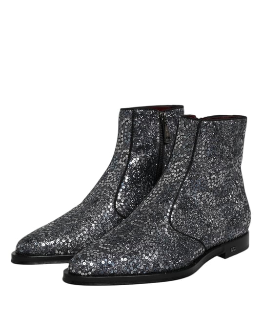Botines Chelsea de algodón gris oscuro con lentejuelas de Dolce & Gabbana - Image 4