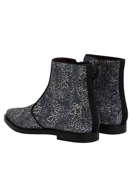 Botines Chelsea de algodón gris oscuro con lentejuelas de Dolce & Gabbana - Image 5
