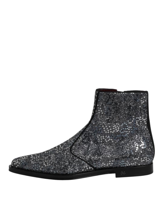 Botines Chelsea de algodón gris oscuro con lentejuelas de Dolce & Gabbana - Image 6